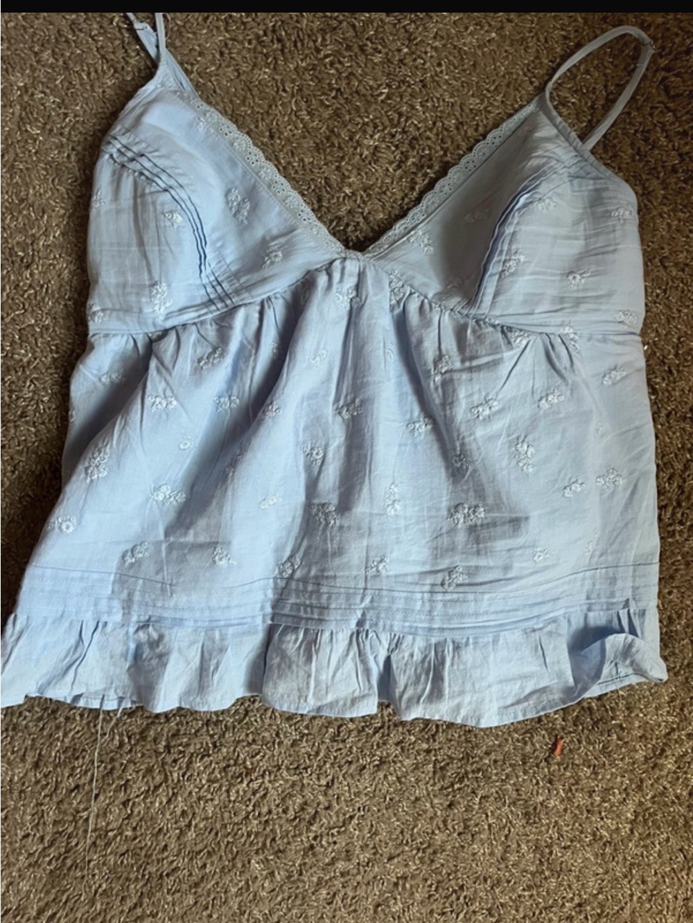 Light Blue Embroidered Spaghetti-Strap Camisole